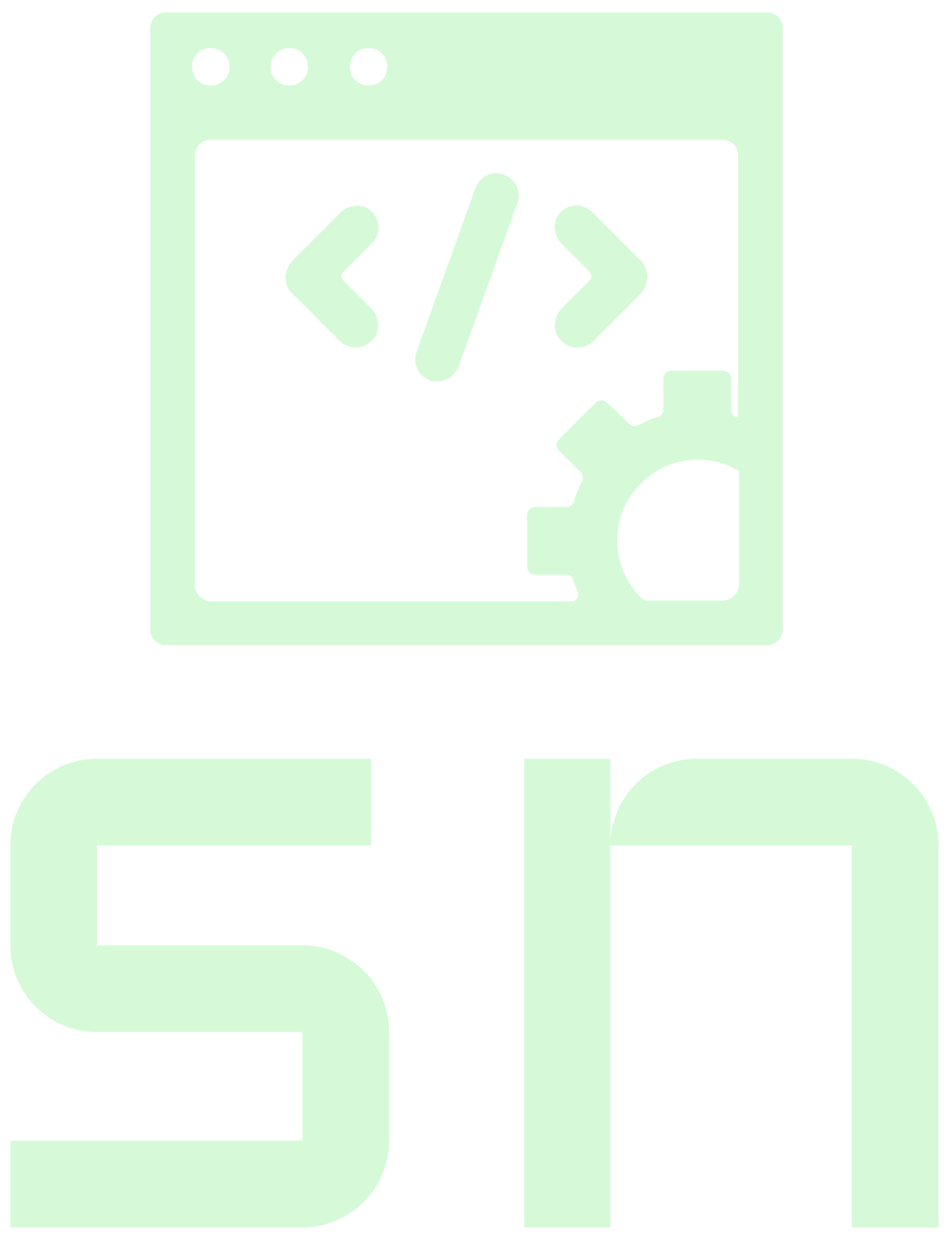 Logo con una finestra browser contenente un piccolo ingranaggio e parentesi angolari, e al di sotto le iniziali sn